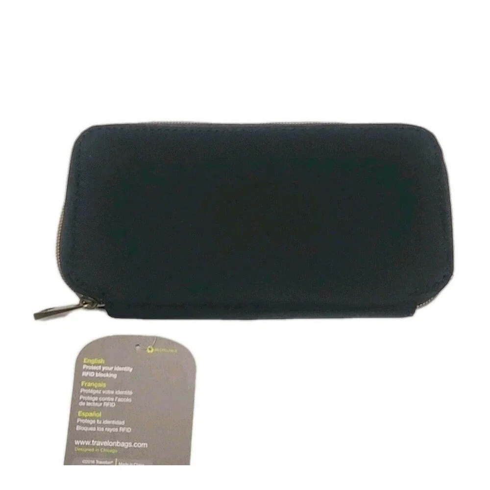 Travelon Wallet Wristlet Black Nylon 7.5x4 Card Organizer Coin Zip RFID NEW
